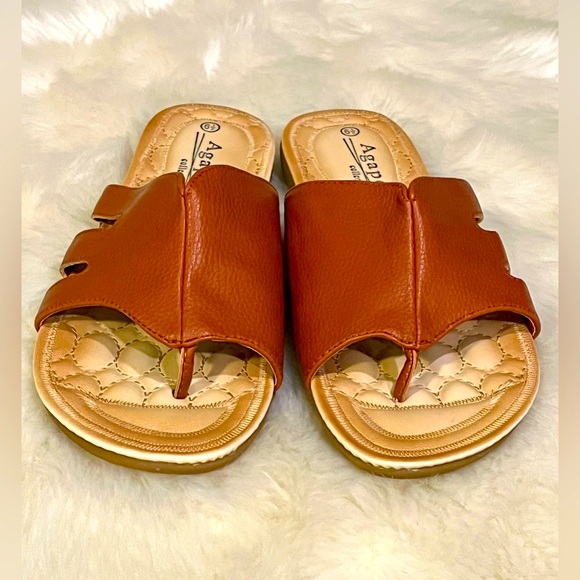Agape Collection Leather Orthopedic Sandals Slides Flip Flops Thongs Shoes Tan - Picture 3 of 8